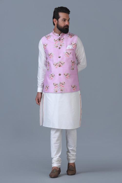 Pink Embroidered Nehru Jacket Set