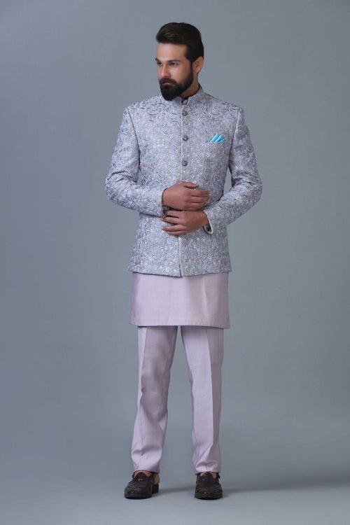 Grey Embroidered Bandhgala with Kurta