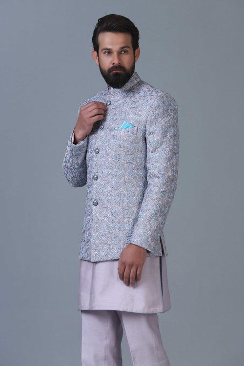 Grey Embroidered Bandhgala with Kurta