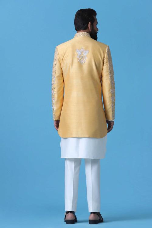 Yellow Embroidered Indowestern