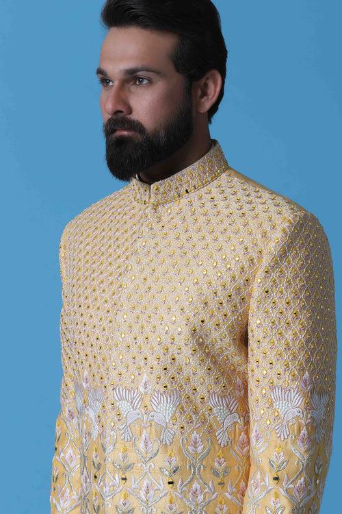 Yellow Embroidered Indowestern