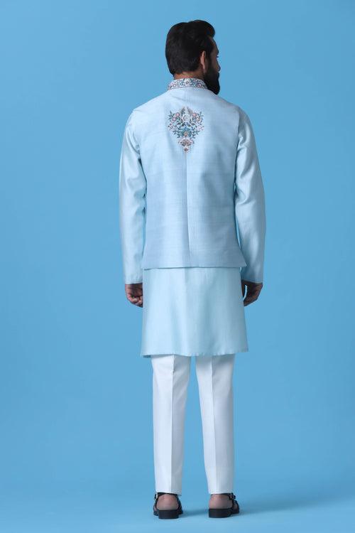 Light Blue Mirrorwork Jacket Set