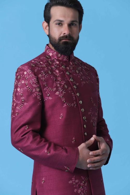 Maroon Embroidered Indowestern