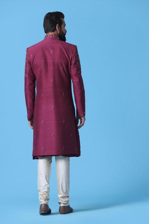 Maroon Embroidered Indowestern