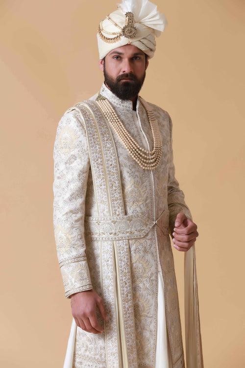 Off-white Patchwork Sherwani