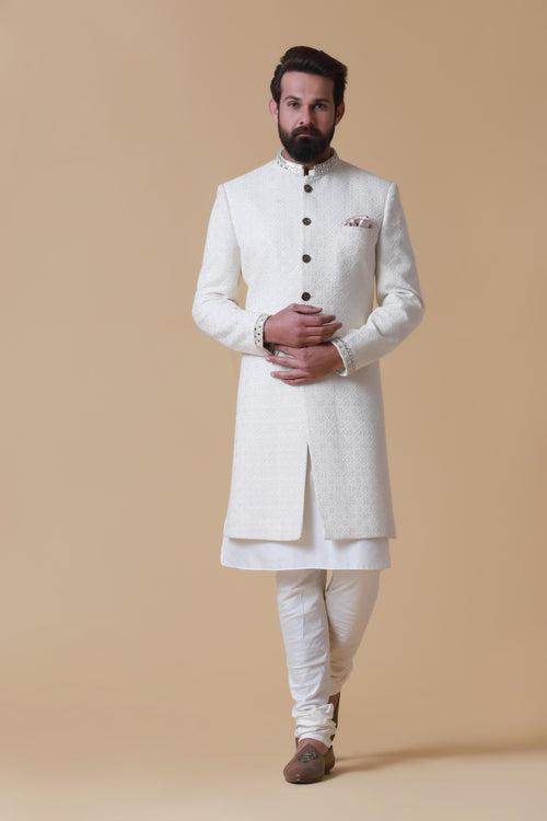 White Chikankari Indowestern