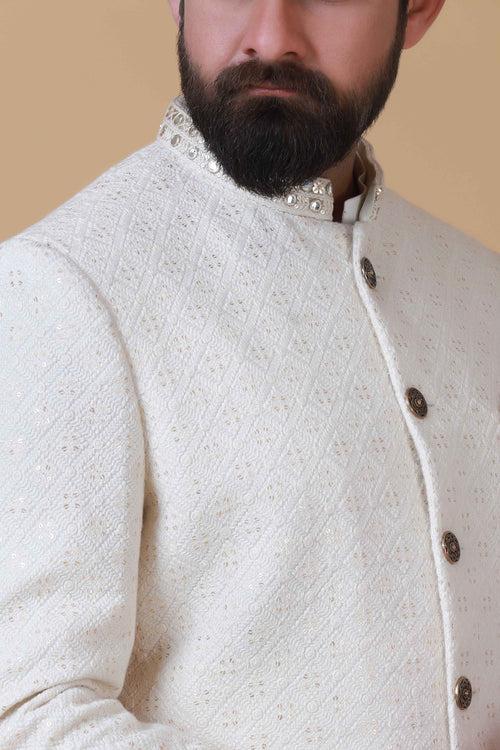 White Chikankari Indowestern