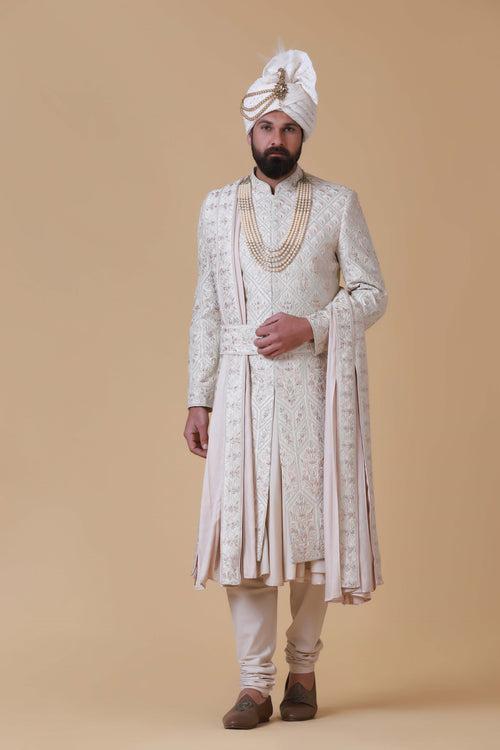 Off-White Embroidered Sherwani