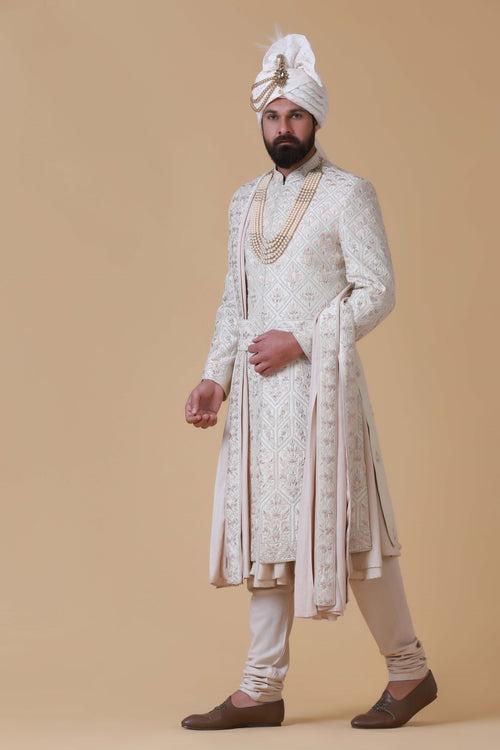 Off-White Embroidered Sherwani