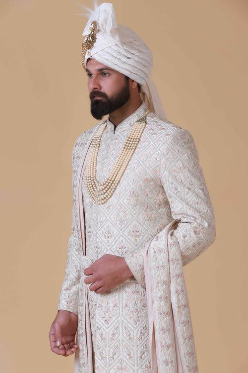 Off-White Embroidered Sherwani