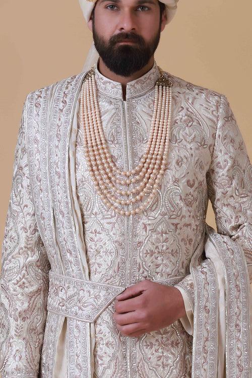 Beige Sherwani with Intricate Embroidery