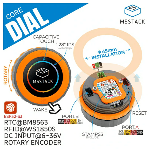 M5Stack Dial - ESP32-S3 Smart Rotary Knob with 1.28" Round Touch Screen