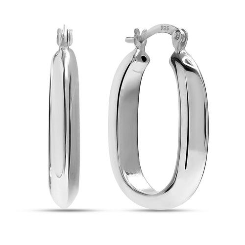 925 Sterling Silver Oval Classic Handmade Click-Top Puff Hoop Earrings for Women