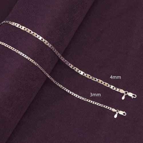 925 Sterling Silver Italian 3 MM Diamond-Cut Solid Flat Mariner Link Chain Necklace for Men and Women