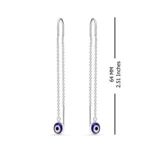 925 Sterling Silver Threader Turkish Blue Evil Eye Long Chain Drop Dangle Earrings for Women