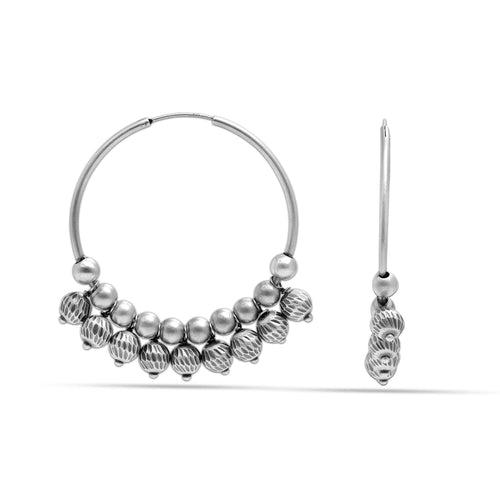 925 Sterling Silver Oxidised Antique Ball Beads Hoop Earrings for Women