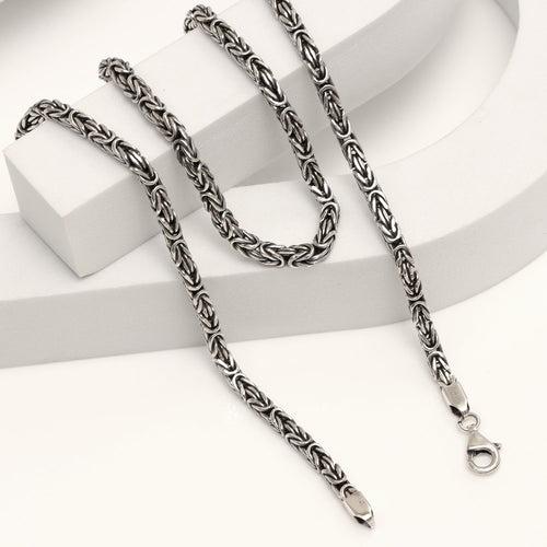 925 Sterling Silver Italian 4 MM Square Handmade Classic Antique Byzantine Link Chain Necklace for Men and Women