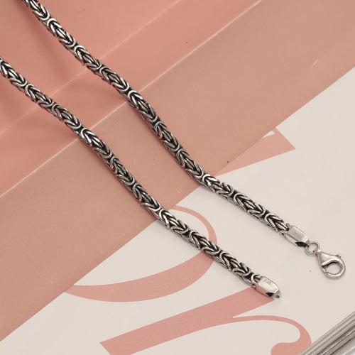 925 Sterling Silver Italian 4 MM Square Handmade Classic Antique Byzantine Link Chain Necklace for Men and Women