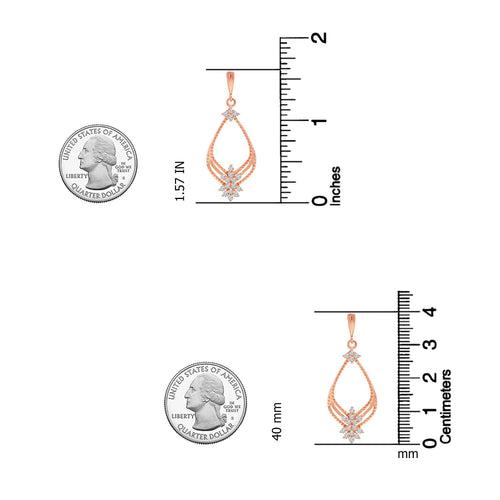 925 Sterling Silver 14K Rose-Gold Plated CZ Princess Long Drop Dangle Earrings for Women