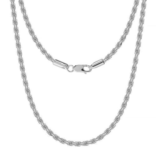 925 Sterling Silver Italian Diamond-Cut Twisted Braided Rope Chain Necklace for Women 3 MM