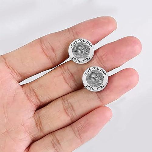 Personalised 925 Sterling Silver Actual Fingerprint Engraved Memorial Cufflink for Men Boys and Father