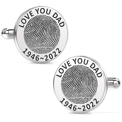 Personalised 925 Sterling Silver Actual Fingerprint Engraved Memorial Cufflink for Men Boys and Father