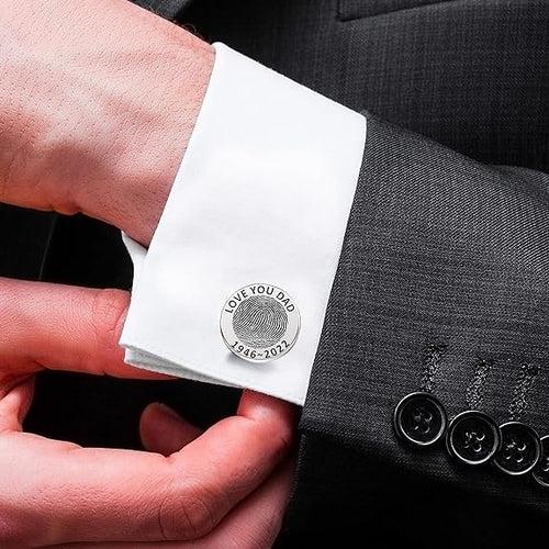 Personalised 925 Sterling Silver Actual Fingerprint Engraved Memorial Cufflink for Men Boys and Father