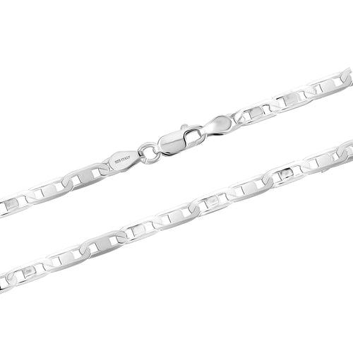 925 Sterling Silver Italian 3 MM Diamond-Cut Solid Flat Mariner Link Chain Necklace for Men and Women