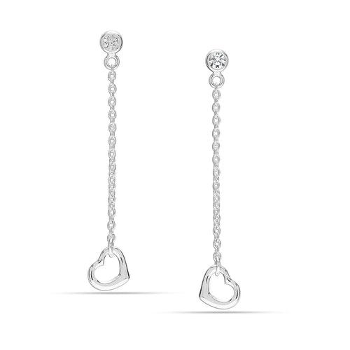 925 Sterling Silver Diamonds Open Heart Dangle Earrings for Women & Girls