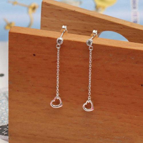 925 Sterling Silver Diamonds Open Heart Dangle Earrings for Women & Girls