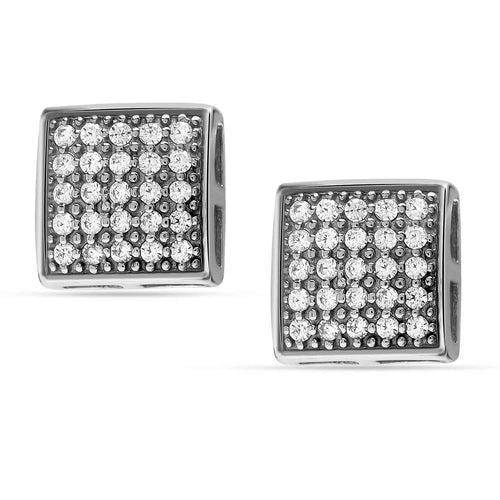 925 Sterling Silver Classic Micro Pave Cubic Zirconia Square Shape Stud Earrings for Men