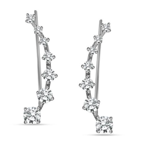 925 Sterling Silver Rhodium Plated Cartilage Cubic Zirconia Piercing 7 Crystals Ear Cuffs Hoop Climber Earrings for Women