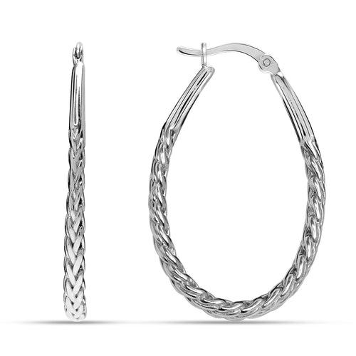 925 Sterling Silver Oval Textured Click-Top Hoops Earrings for Women