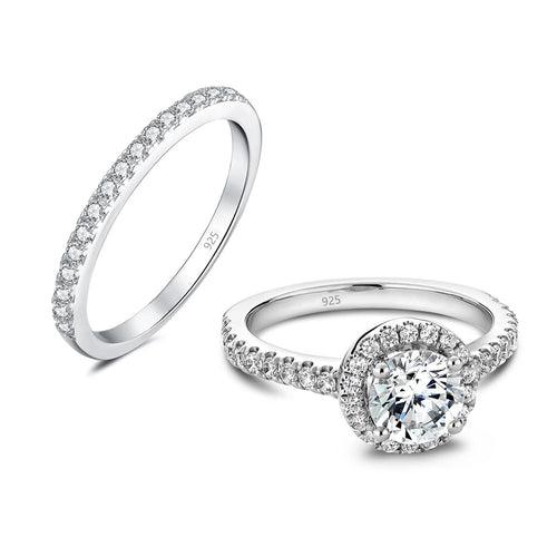 925 Sterling Silver Cubic Zirconia Rhodium-Plated Bridal Sets Engagements Wedding Bands Fringer Ring for Women