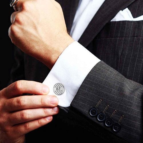 925 Sterling Silver Personalised Engraved Alphabet Letter Initial Texture Hexagon Cufflink for Men and Boys