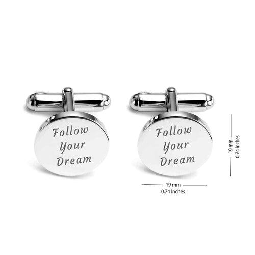 925 Sterling Silver Personalised Engraved Inspirational Quote Round Cufflink for Men and Boys