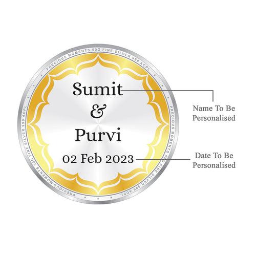 BIS Hallmarked Personalised Newly Married and Anniversary Beautiful Round 999 Pure Silver Coin