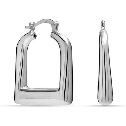 925 Sterling Silver Geometric U Shaped Minimalist Classic Rectangle Shape Chunky Click-Top Hoop Earrings for Women