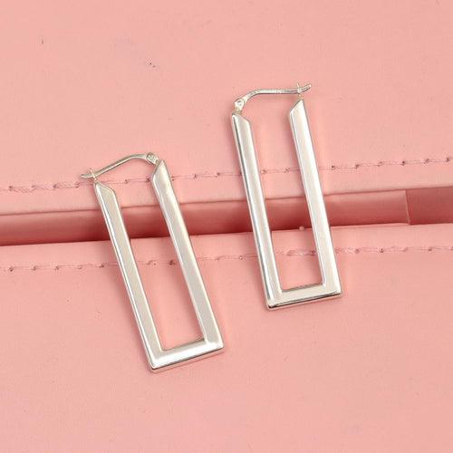 925 Sterling Silver Geometric U Shaped Minimalist Classic Rectangle Shape Chunky Click-Top Hoop Earrings for Women