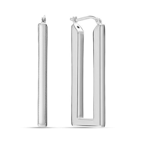 925 Sterling Silver Geometric U Shaped Minimalist Classic Rectangle Shape Chunky Click-Top Hoop Earrings for Women