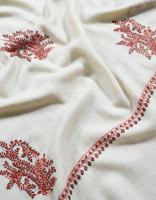 white booti embroidery pashmina shawl 8161