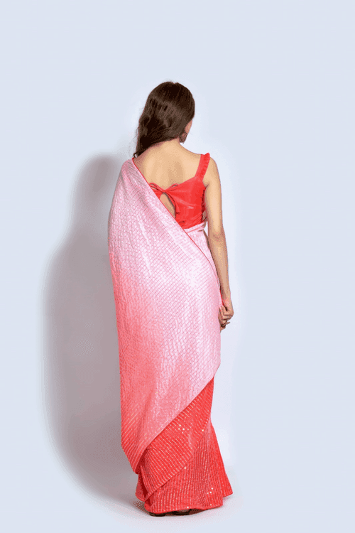 Ready to Wear Ombre Red Sequin Saree