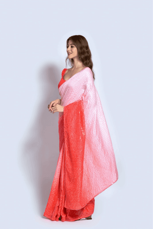 Ready to Wear Ombre Red Sequin Saree