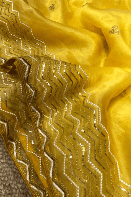 Ready to Wear Yellow Organza Saree with Stitched Blouse