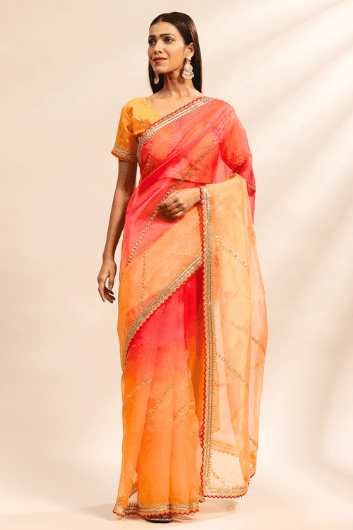 Gold N Flame | Ready to Wear Shaded Organza Saree with Stitched Blouse