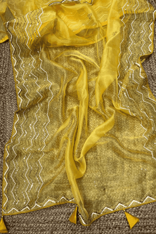 Ready to Wear Yellow Organza Saree with Stitched Blouse