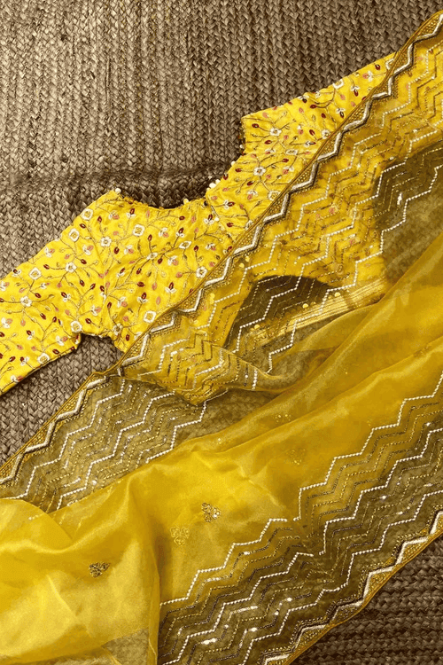 Ready to Wear Yellow Organza Saree with Stitched Blouse