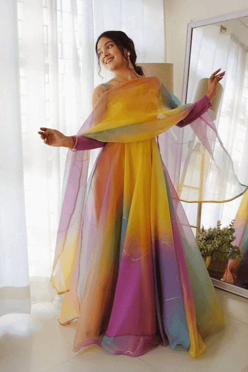 Multicolor Printed Anarkali Gown