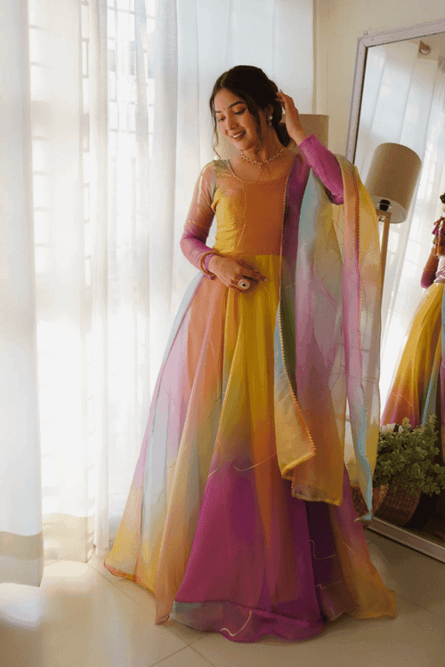 Multicolor Printed Anarkali Gown