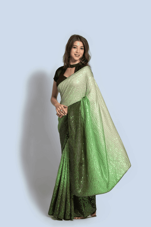 Ready to Wear Sparkling Green Sequin Saree